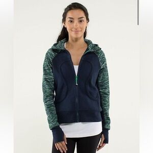 lululemon athletica Blue and Green Scuba Hoodie Sweater with Full-Length Zipper